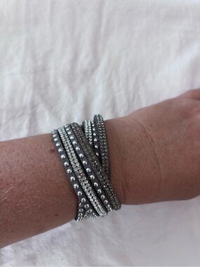 Crystal-Embellished Wrap Bracelet in Silver